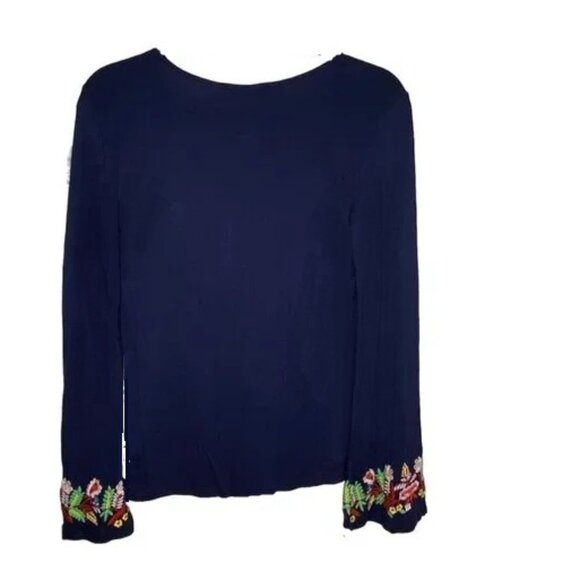 Boston Proper Floral Embroidered Flared Sleeves Cardigan - Picture 2 of 7